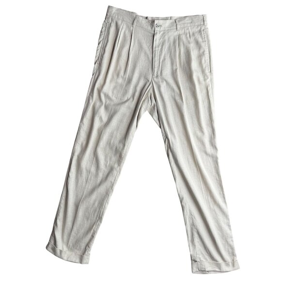 Alan Flusser Mens Linen Pants 34x32 Relaxed Fit Lightweight Pleated Front Preppy - Picture 3 of 6
